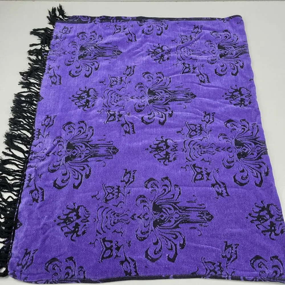 Disney Parks Scarf One Size Purple Black Haunted Mansion Reversible Fringe‎